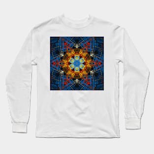 Weave Mandala Blue Yellow and Red Long Sleeve T-Shirt